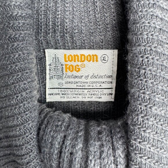 Vintage London Fog Men's XL Grey Geometric Fair Isle Zip-Up Sweater with Pockets - Picture 2 of 8